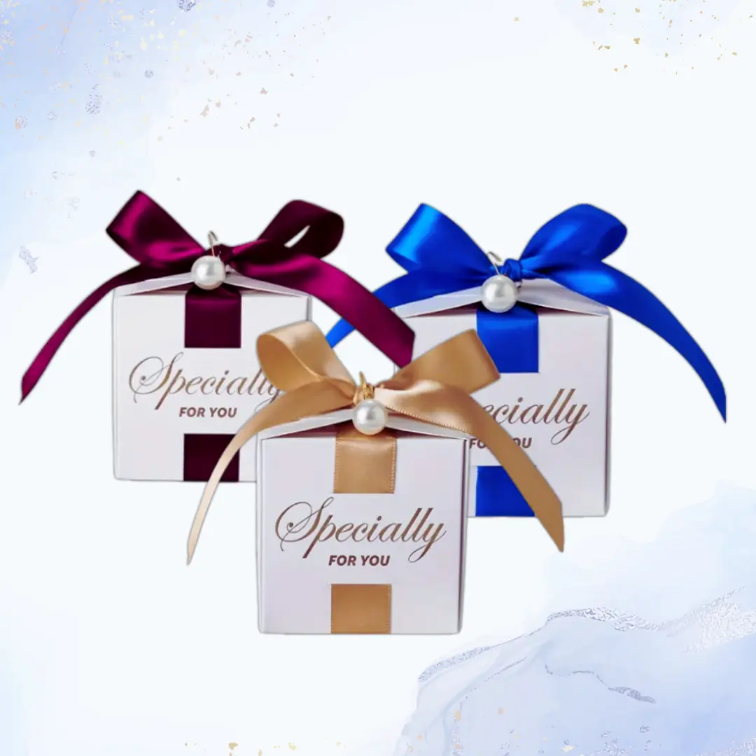 Square Ribbon Pearl Favor Box